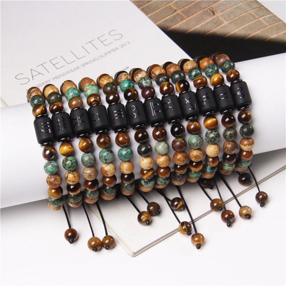 🆕Natural Crystal with Obsidian Zodiac Sign Adjustable Size Beads Bracelet